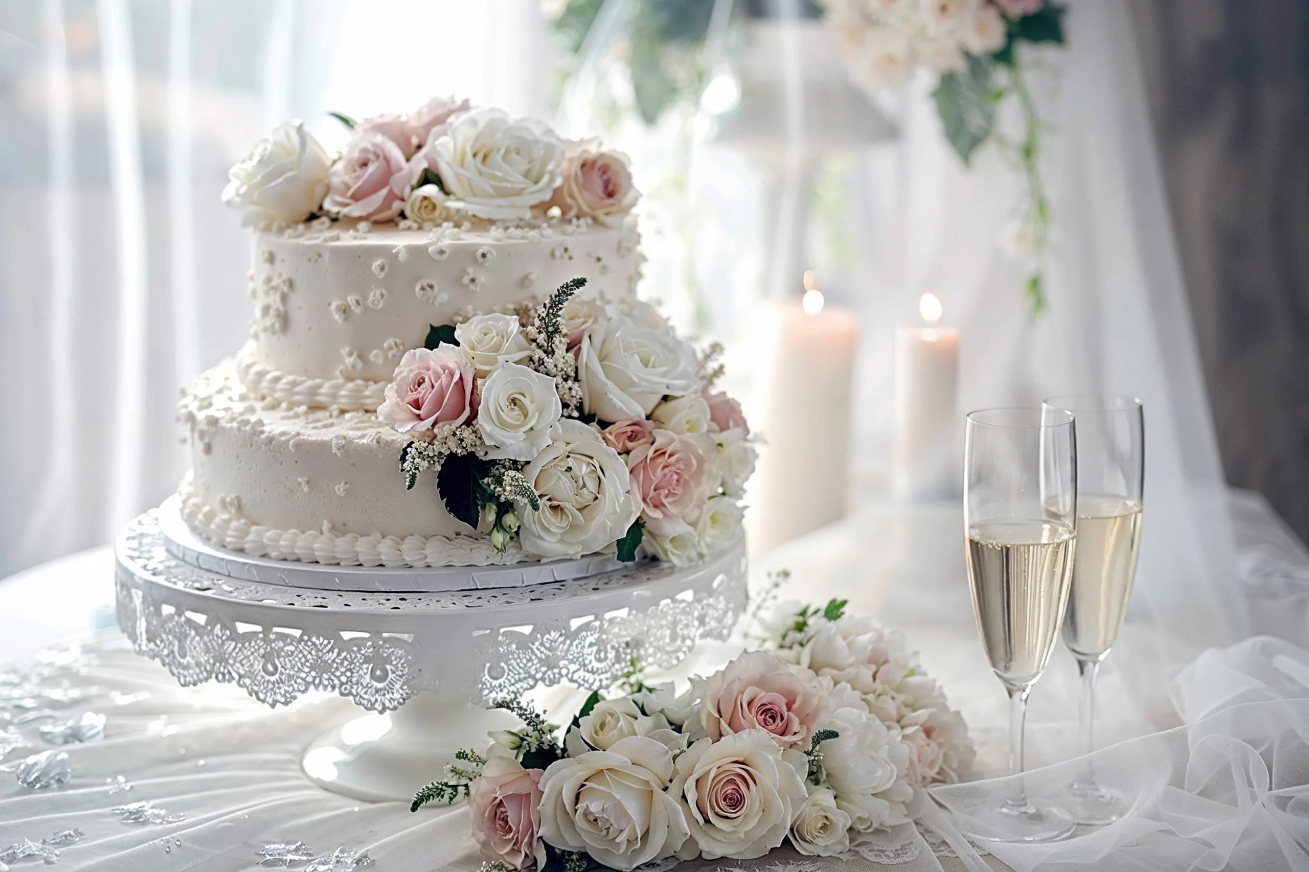 Assorted wedding cake samples in various flavors and designs arranged on a platter.